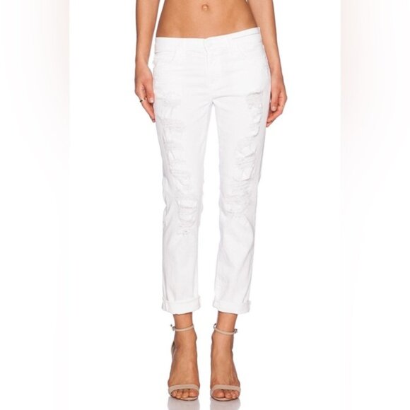 Current Elliott the Fling White Tattered Jeans Straight leg Boyfriend Size 26 - Picture 1 of 13